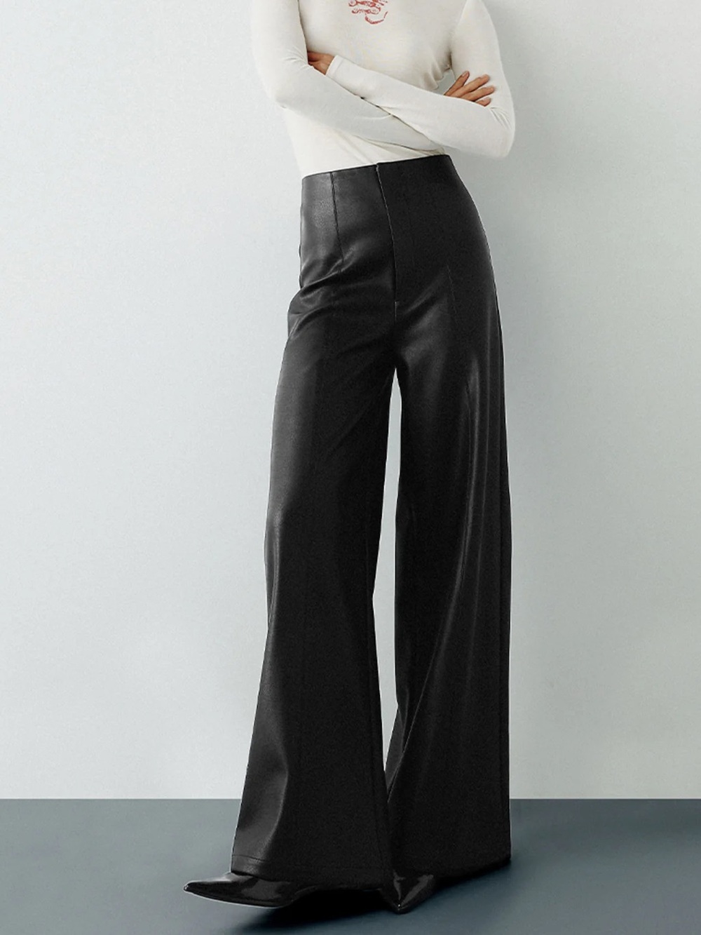 COMMENSE High-Waist Faux Leather Wide-Leg Pants - size XLarge